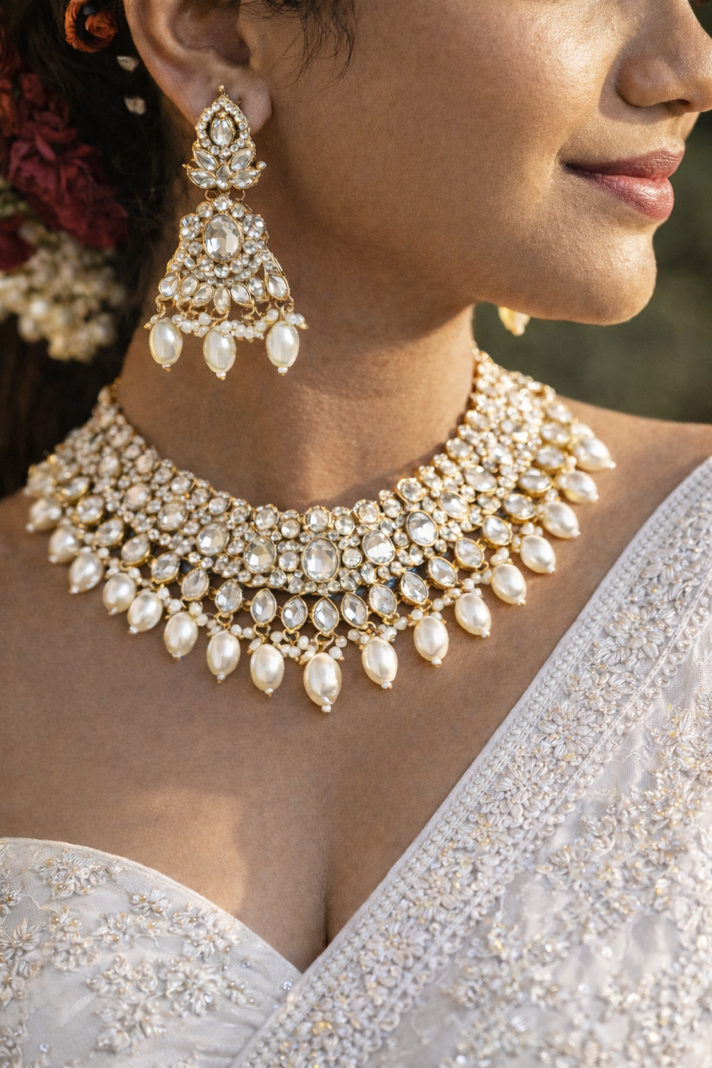 Royal White Stone Kundan Set