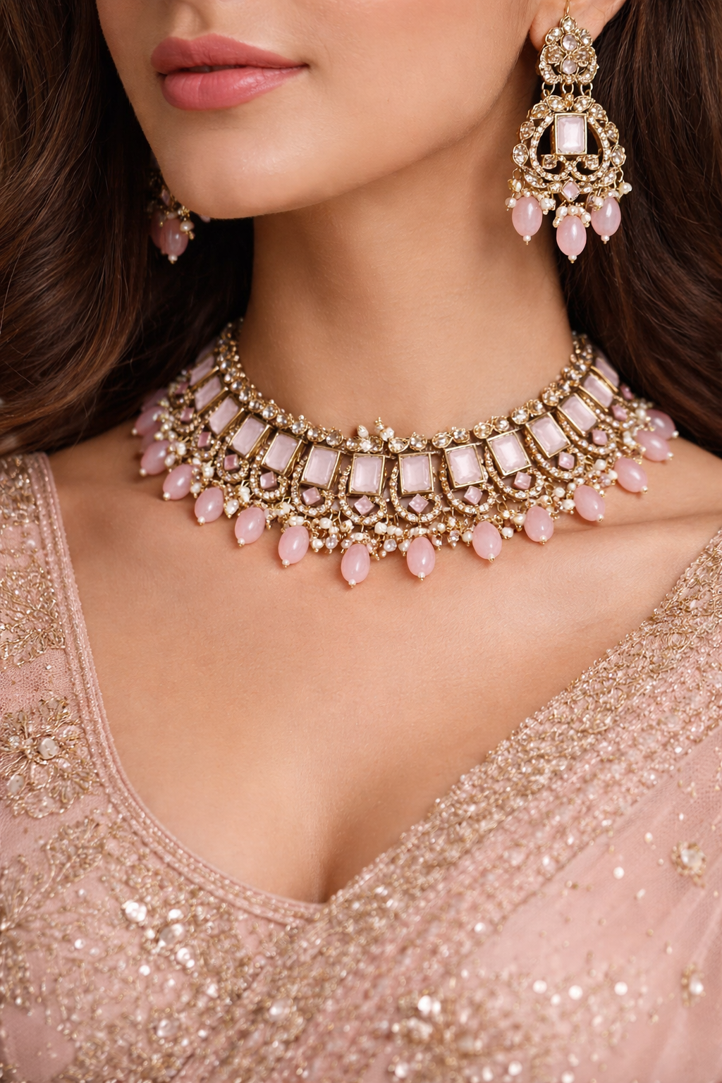 Elegant Pastel Pink Kundan Set