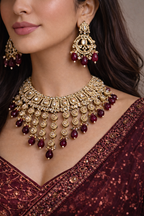 Ruby Red Stone Long Kundan Set