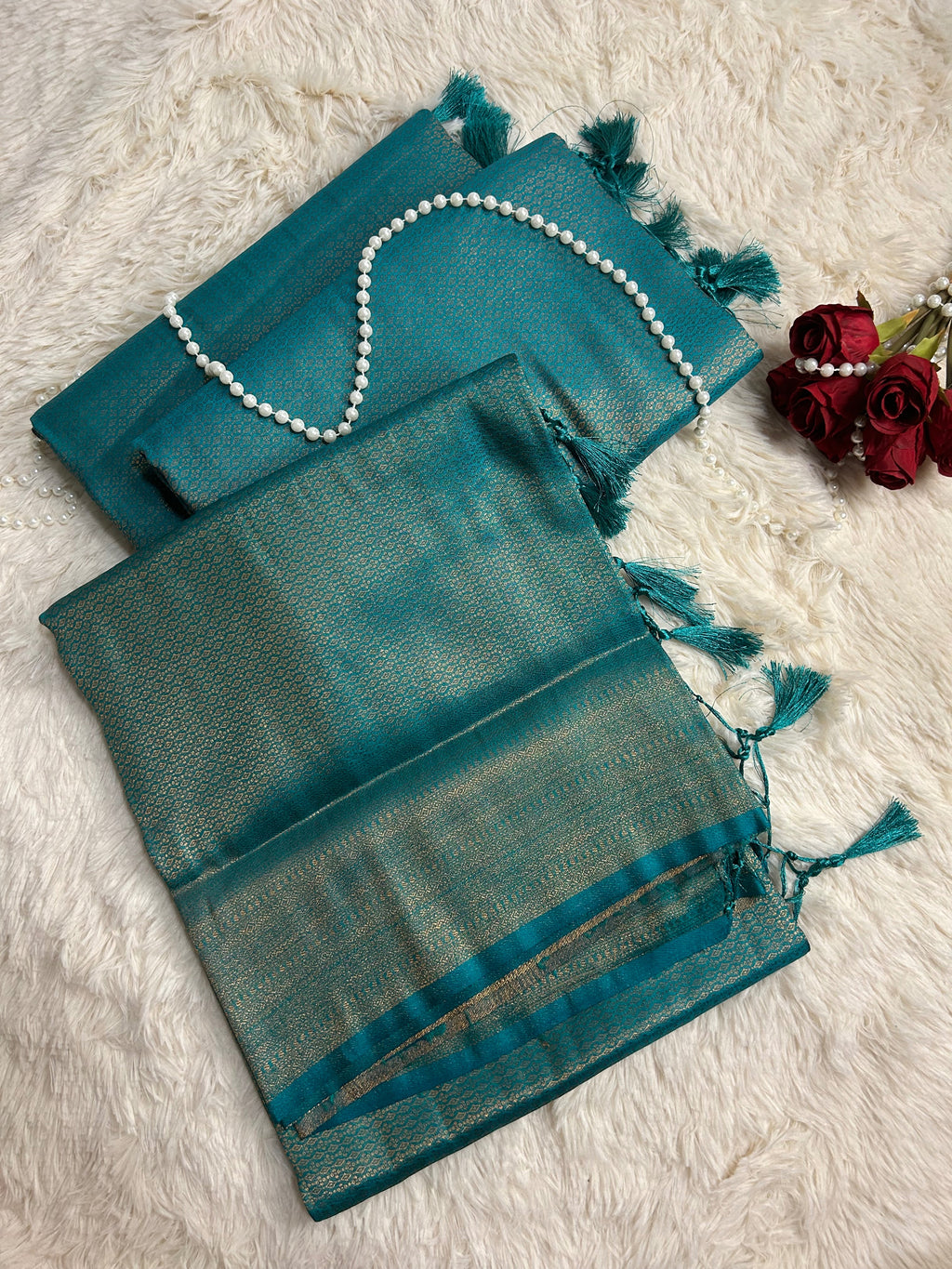 Teal Green Kubera Soft Silk Saree