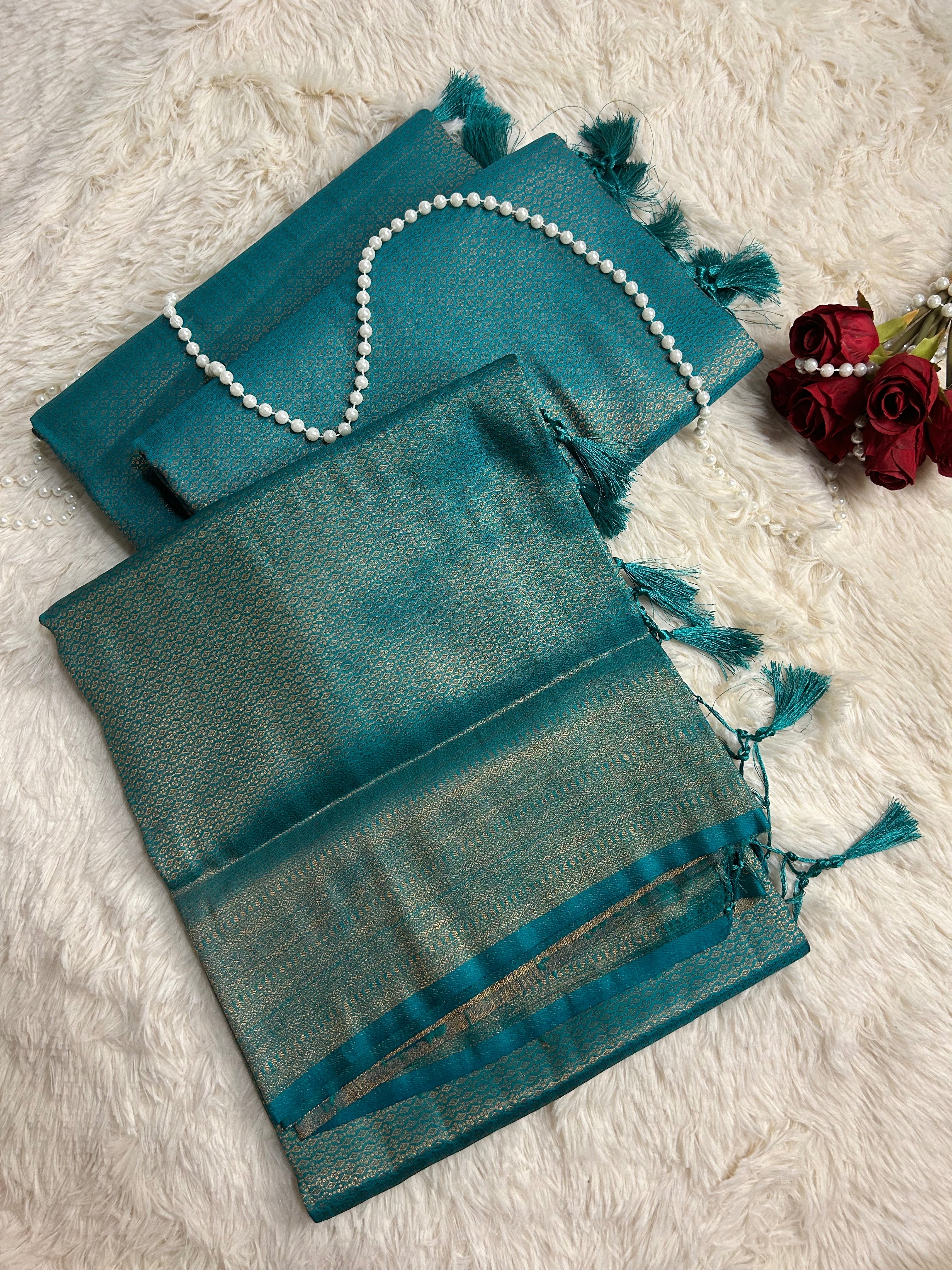 Teal Green Kubera Soft Silk Saree