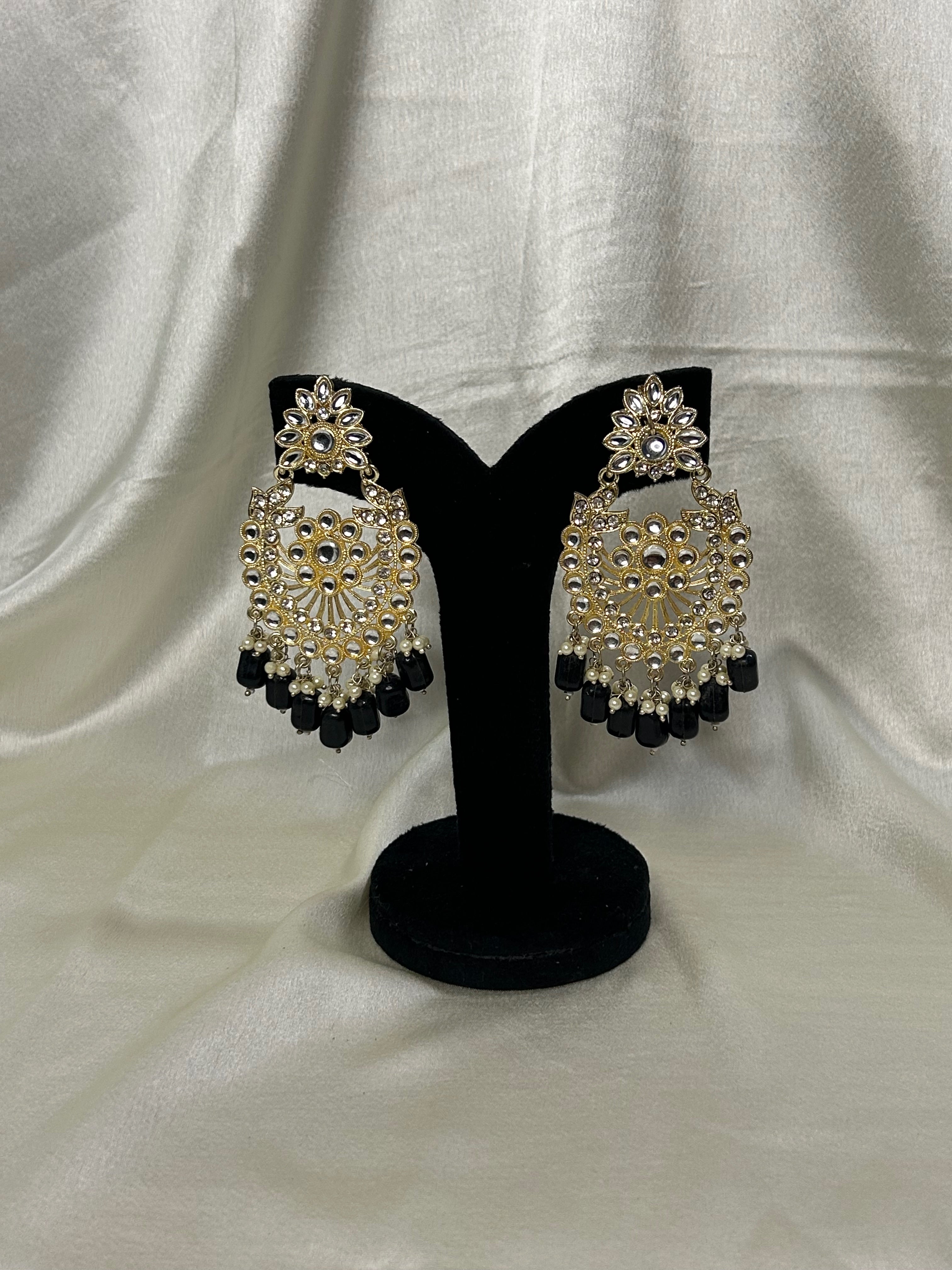 Black Stone Drop Chandbali Earrings