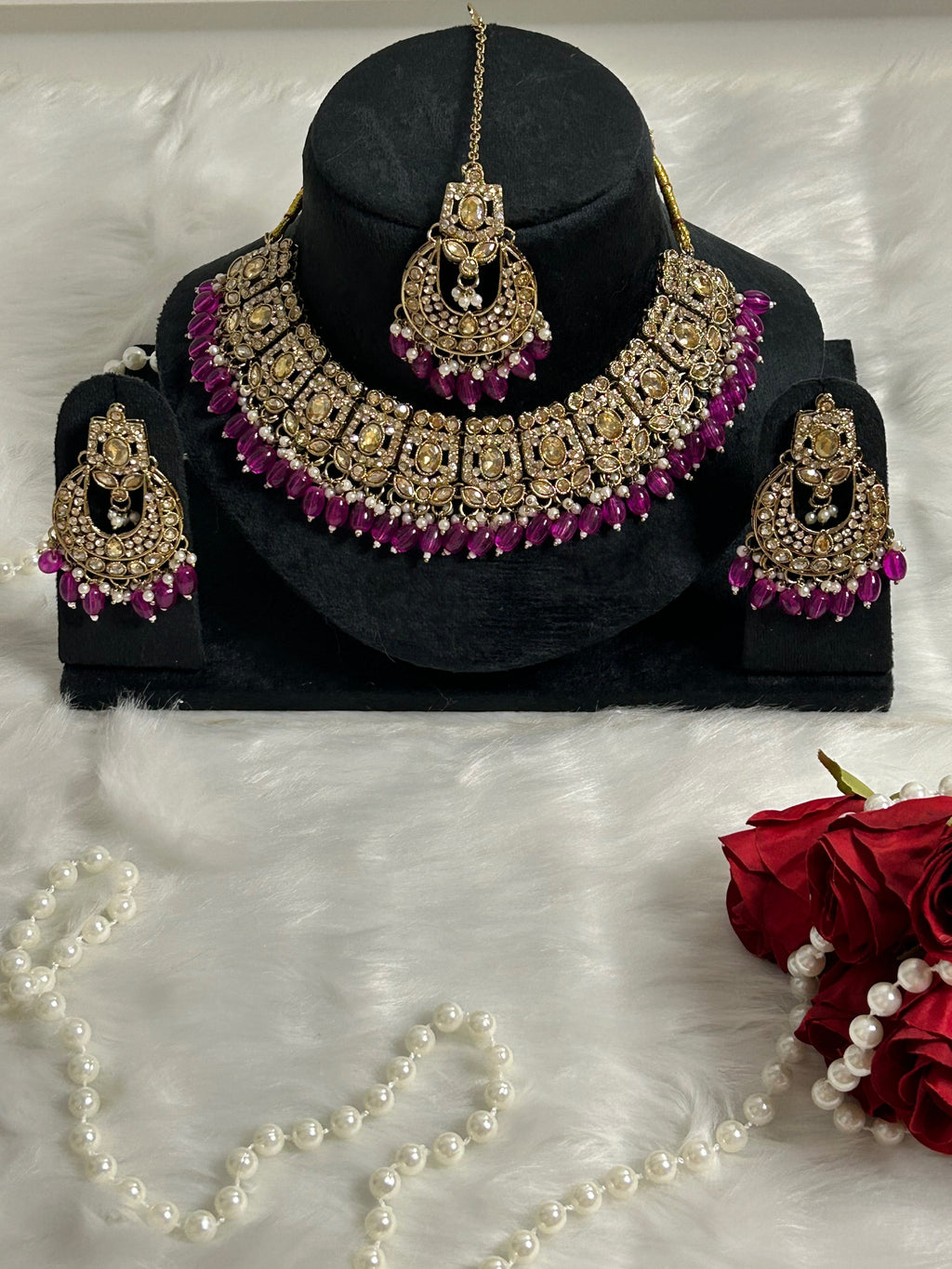 Majestic Purple Stone Kundan Set