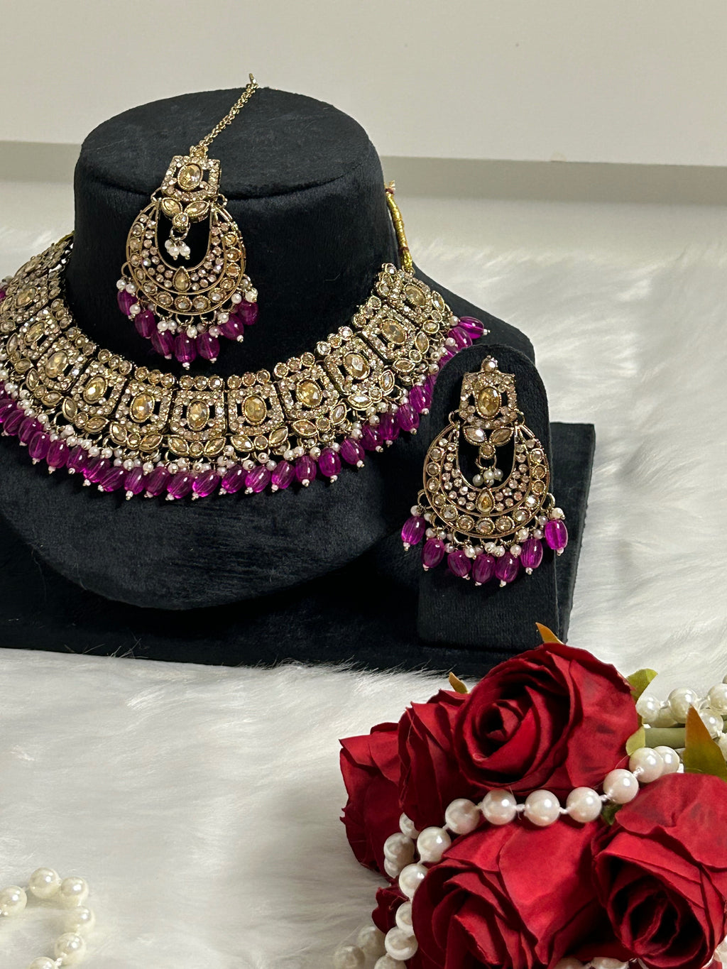 Majestic Purple Stone Kundan Set
