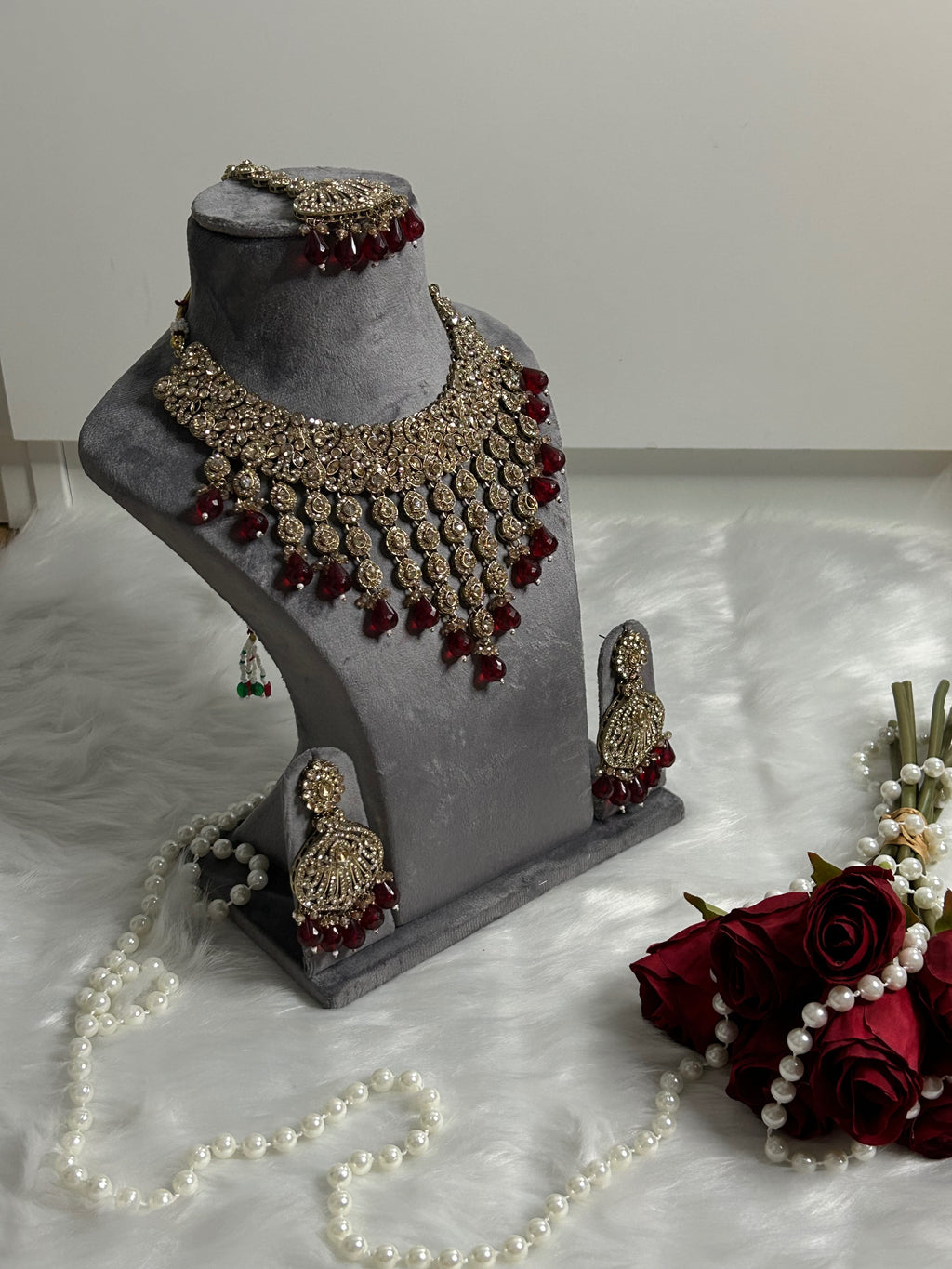 Ruby Red Stone Long Kundan Set