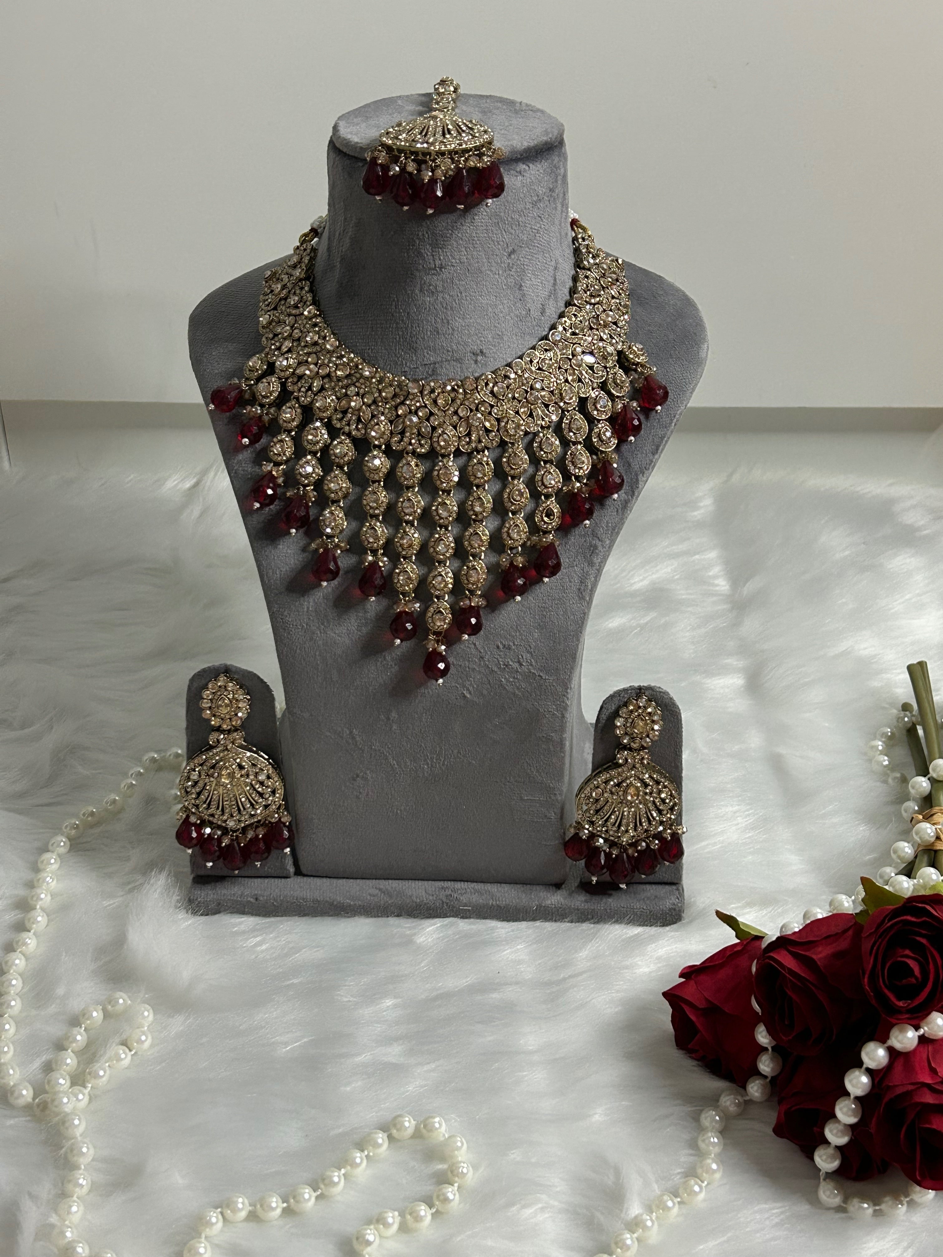Ruby Red Stone Long Kundan Set