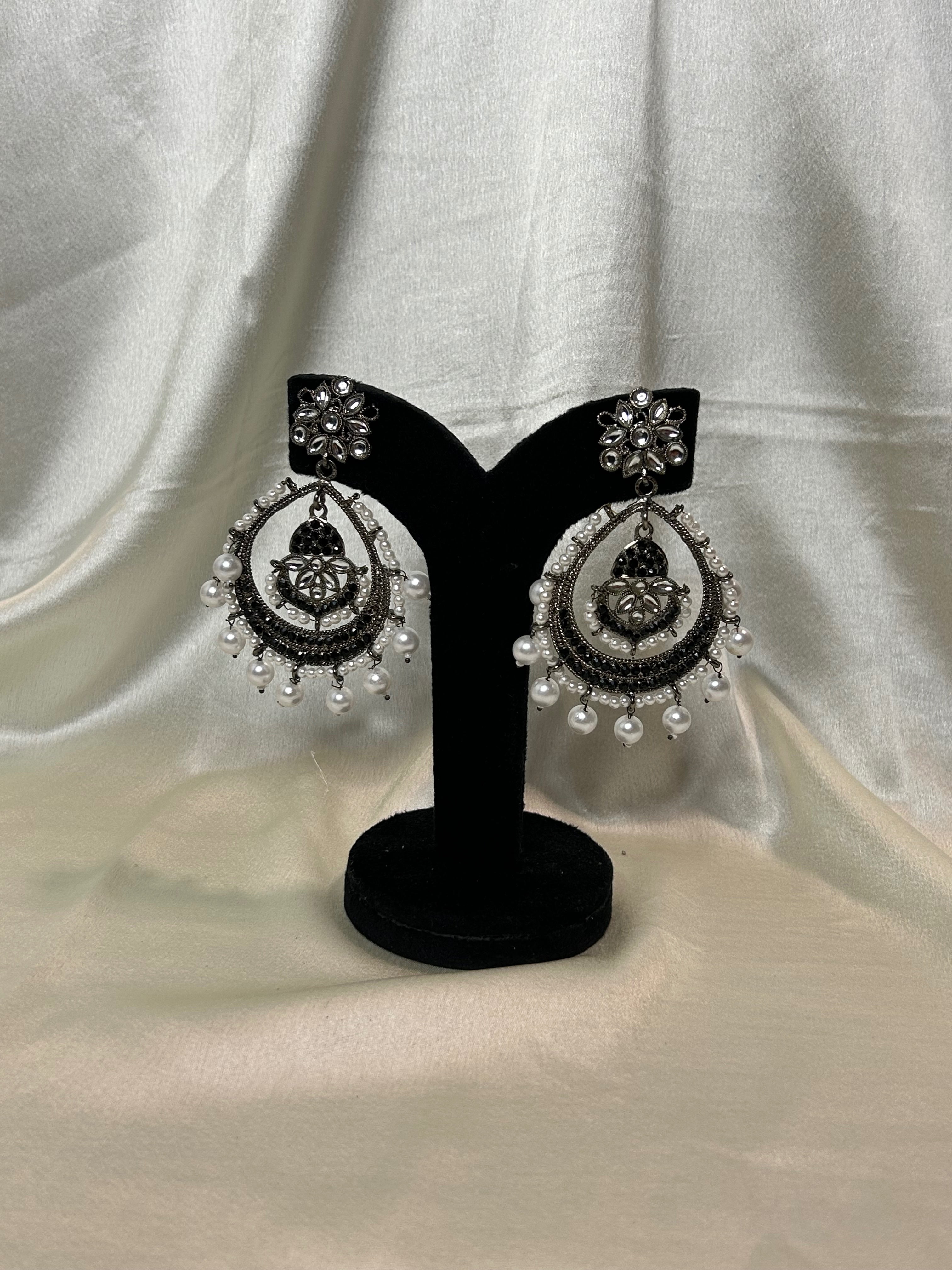 Oxidised Pearl Chandbali Earrings