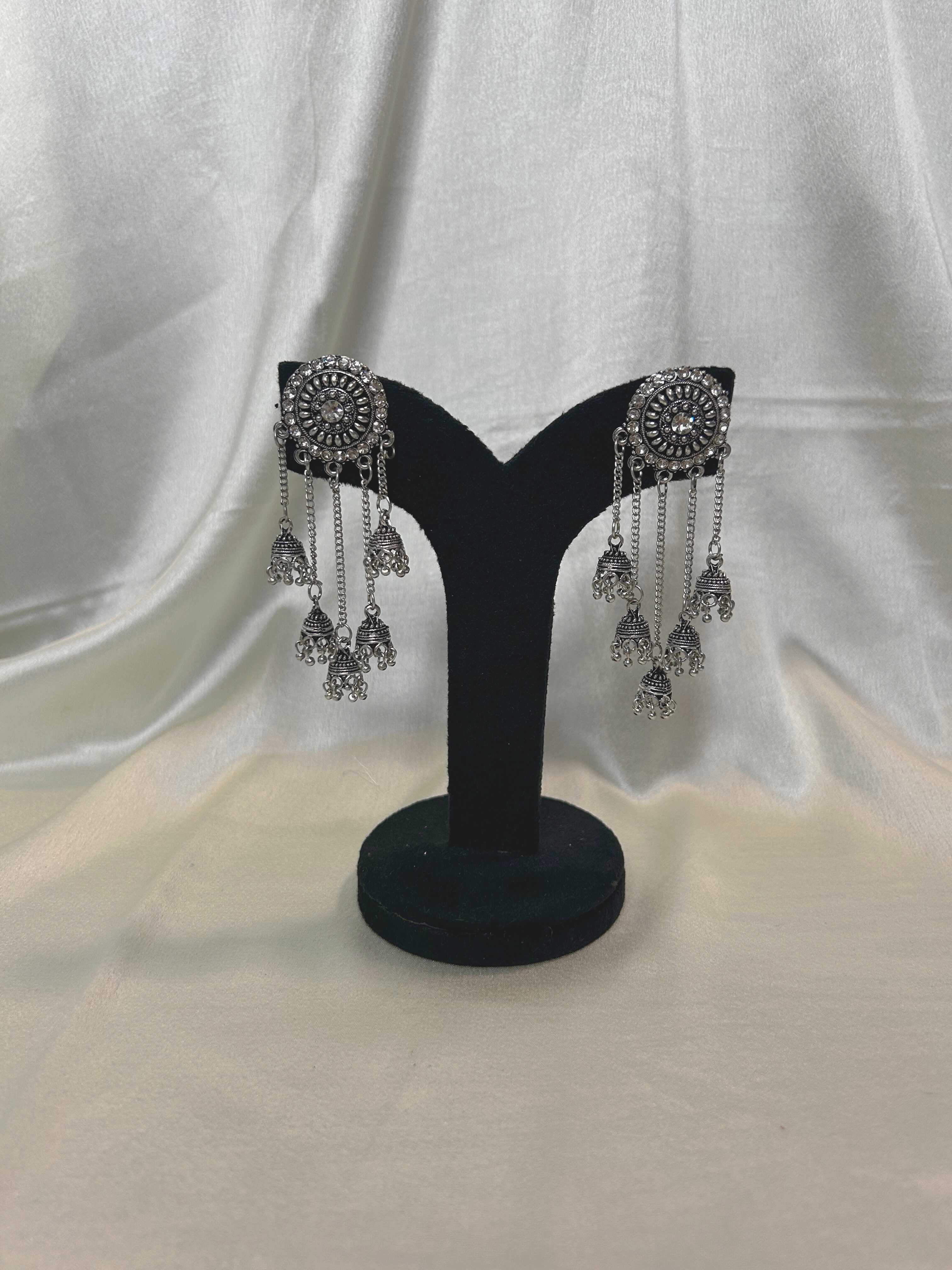 Oxidised Silver Layered Jhumka Drop Earrings
