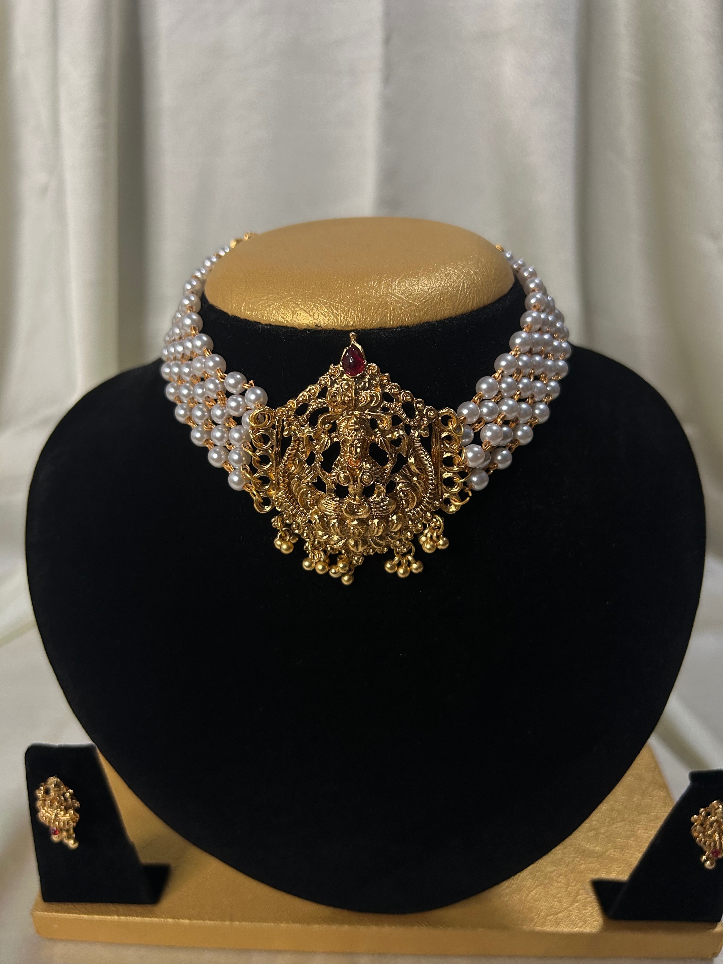 Pearl Temple Choker Set with Lakshmi Pendant