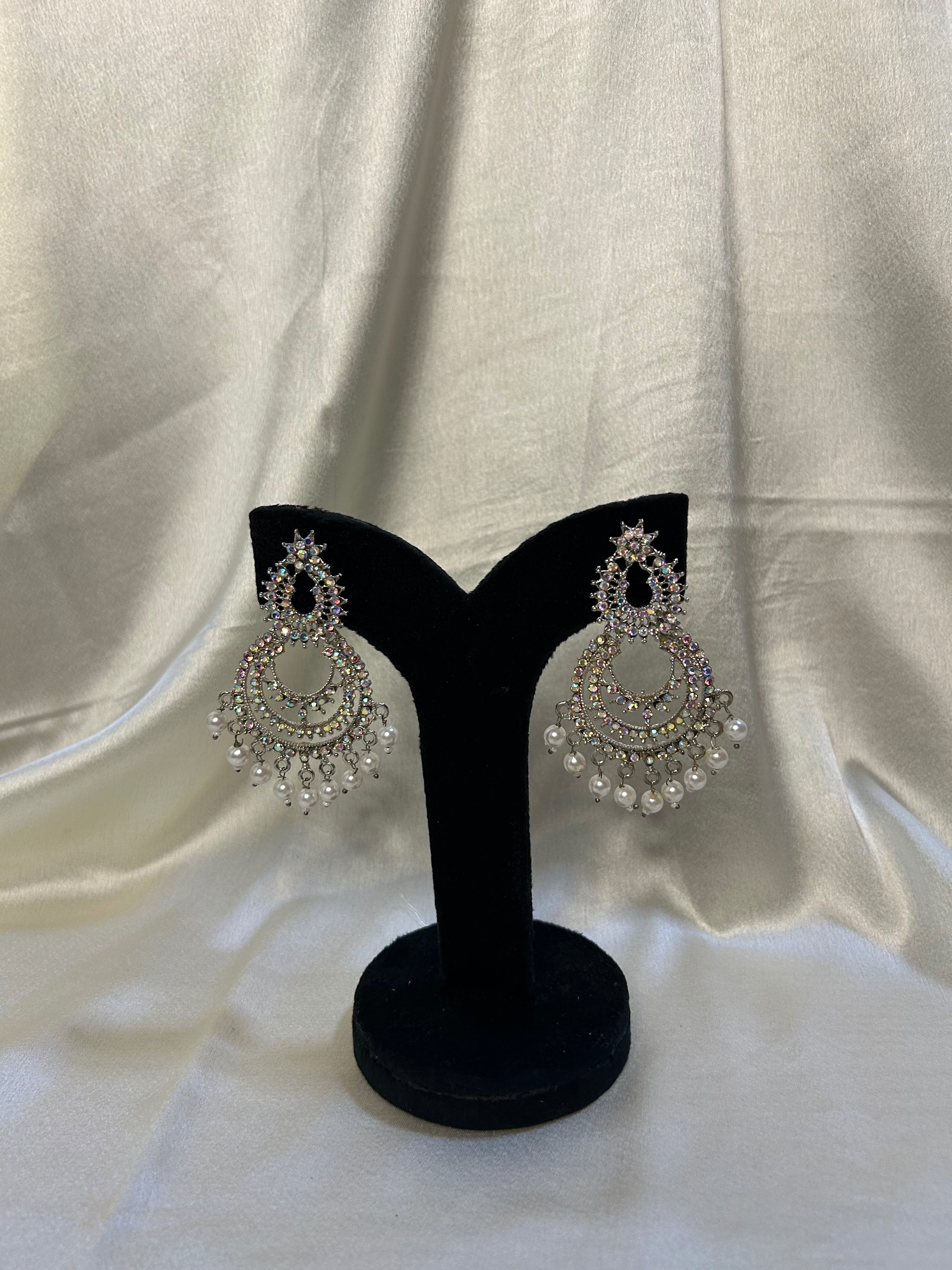 Pearl Drop Silver Chandbali Earrings