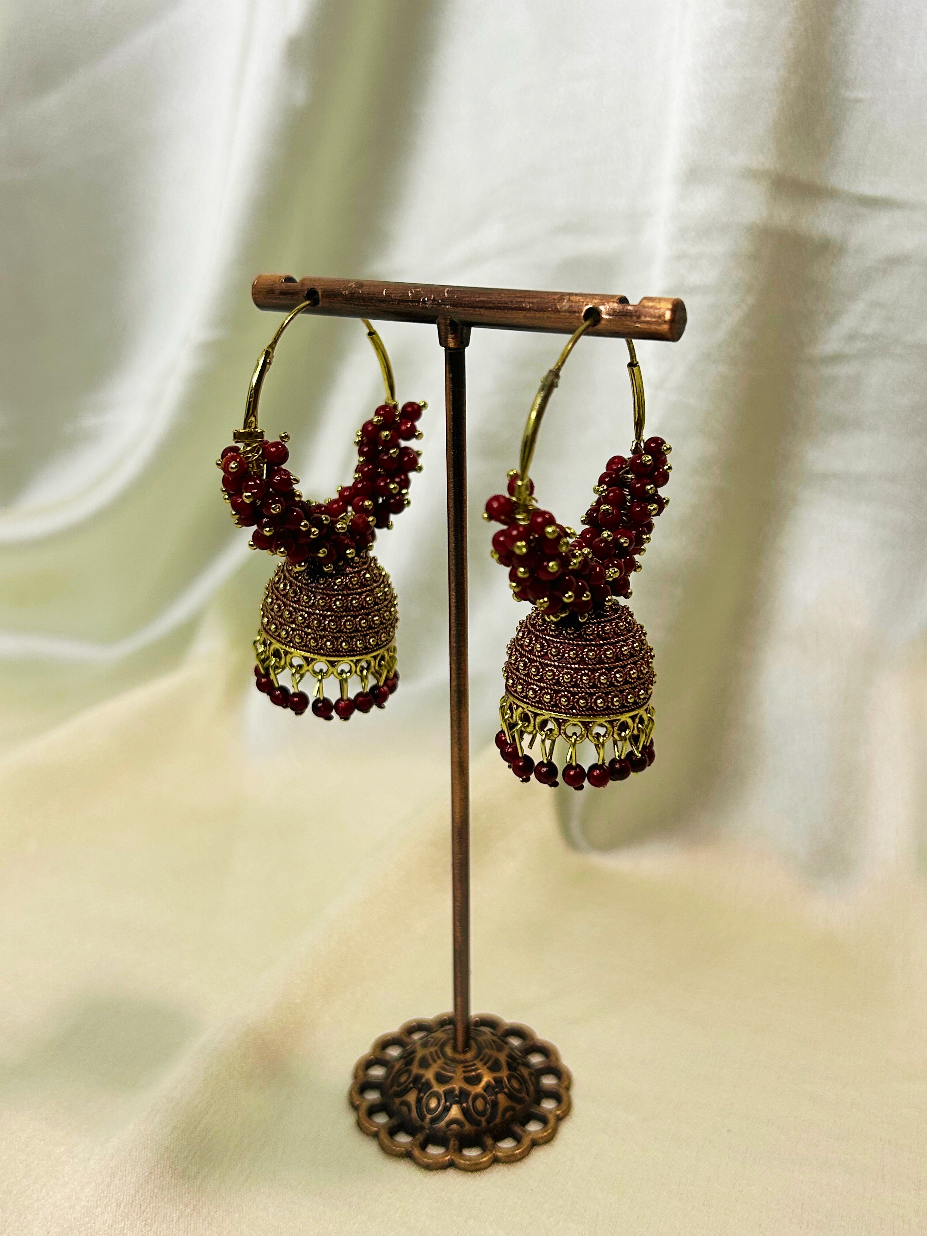 Ruby Beaded Hoop Jhumka Earrings