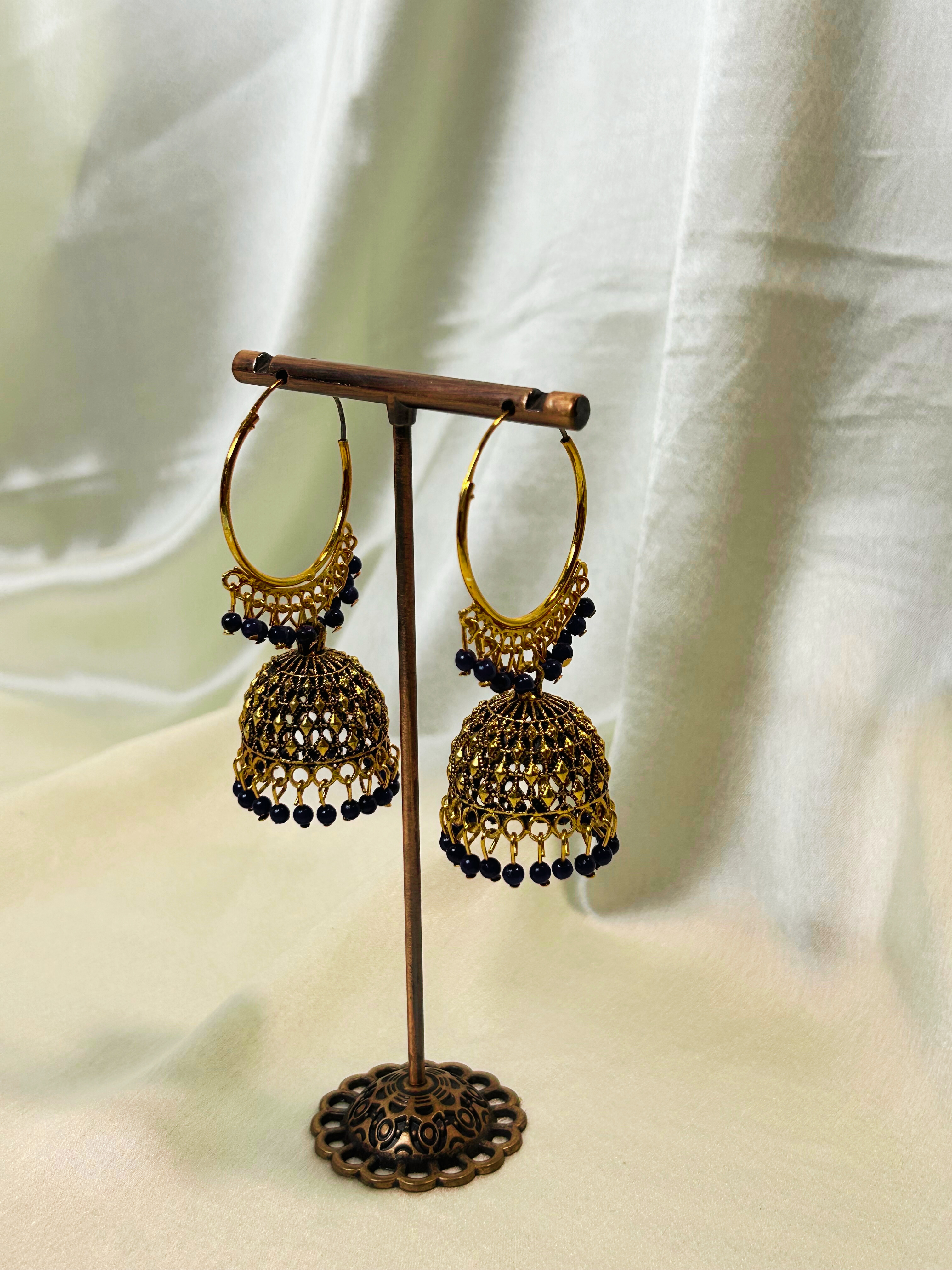 Midnight Blue Hoop Jhumka Earrings
