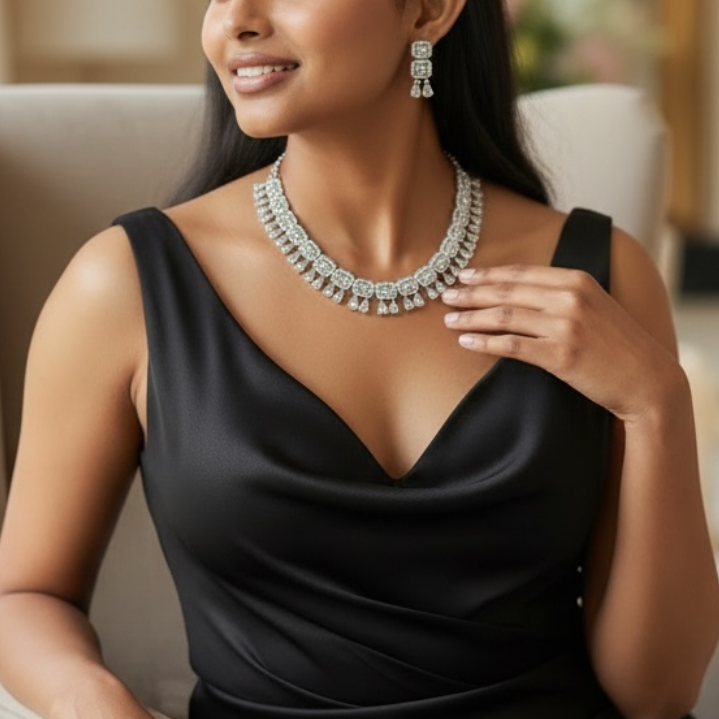 Silver-Tone Crystal Necklace Set