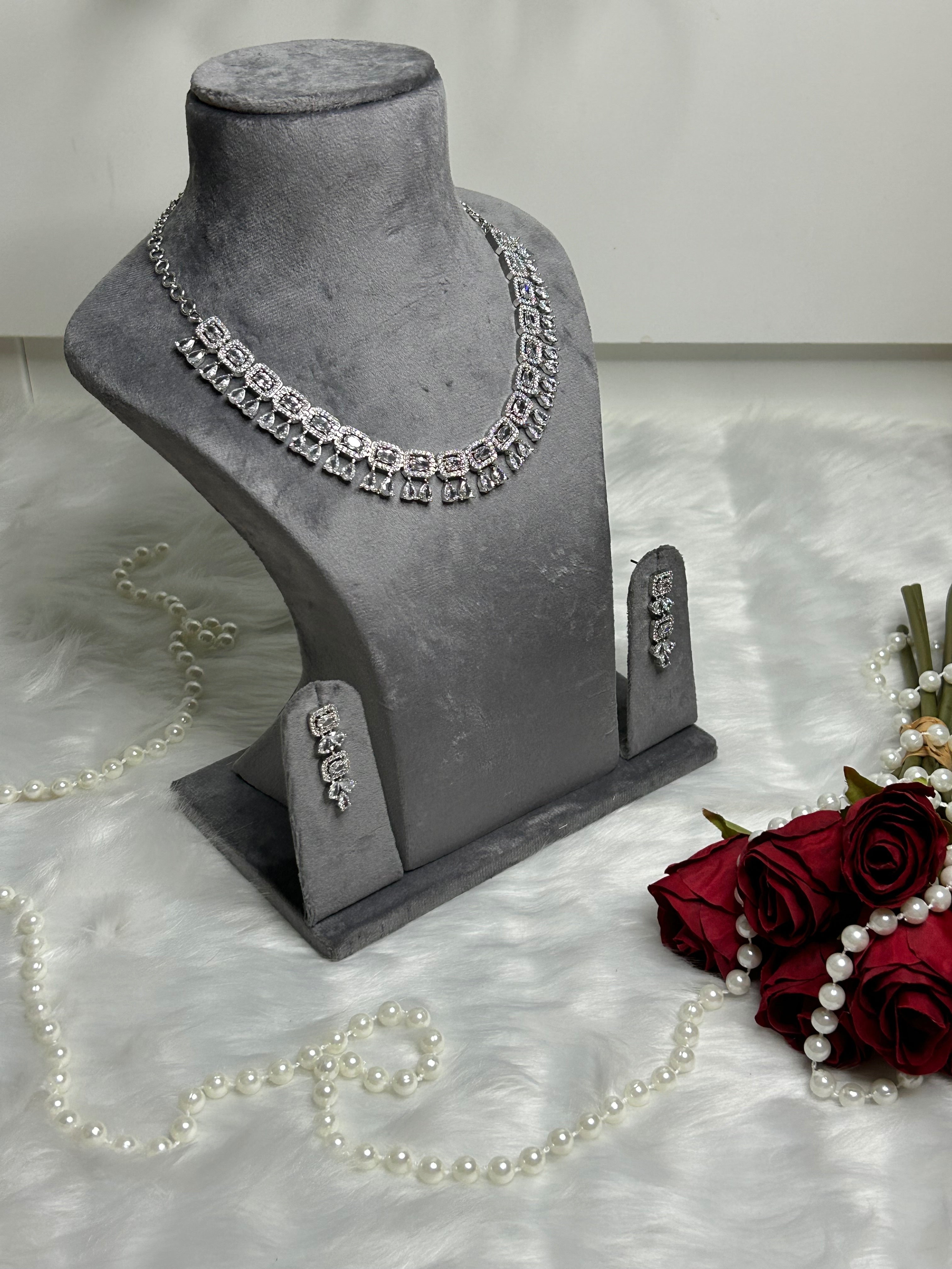 Silver-Tone Crystal Necklace Set