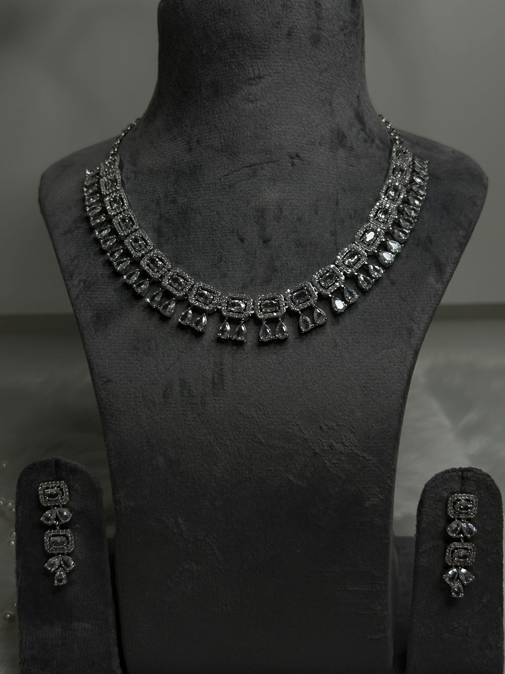 Silver-Tone Crystal Necklace Set