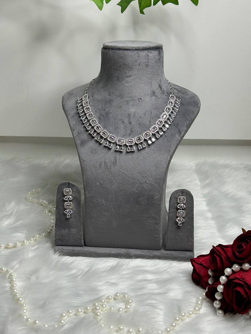 Silver-Tone Crystal Necklace Set