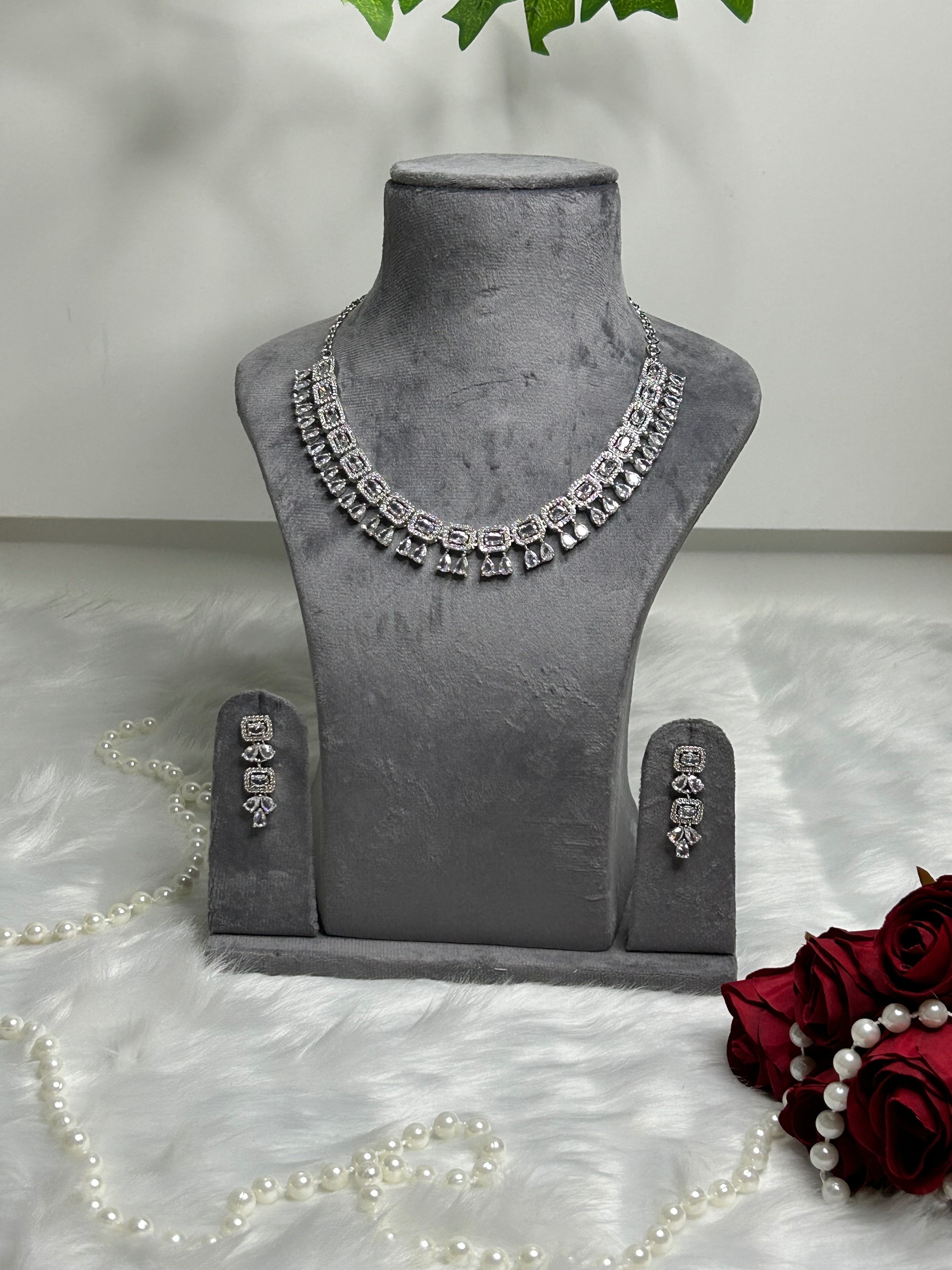 Silver-Tone Crystal Necklace Set