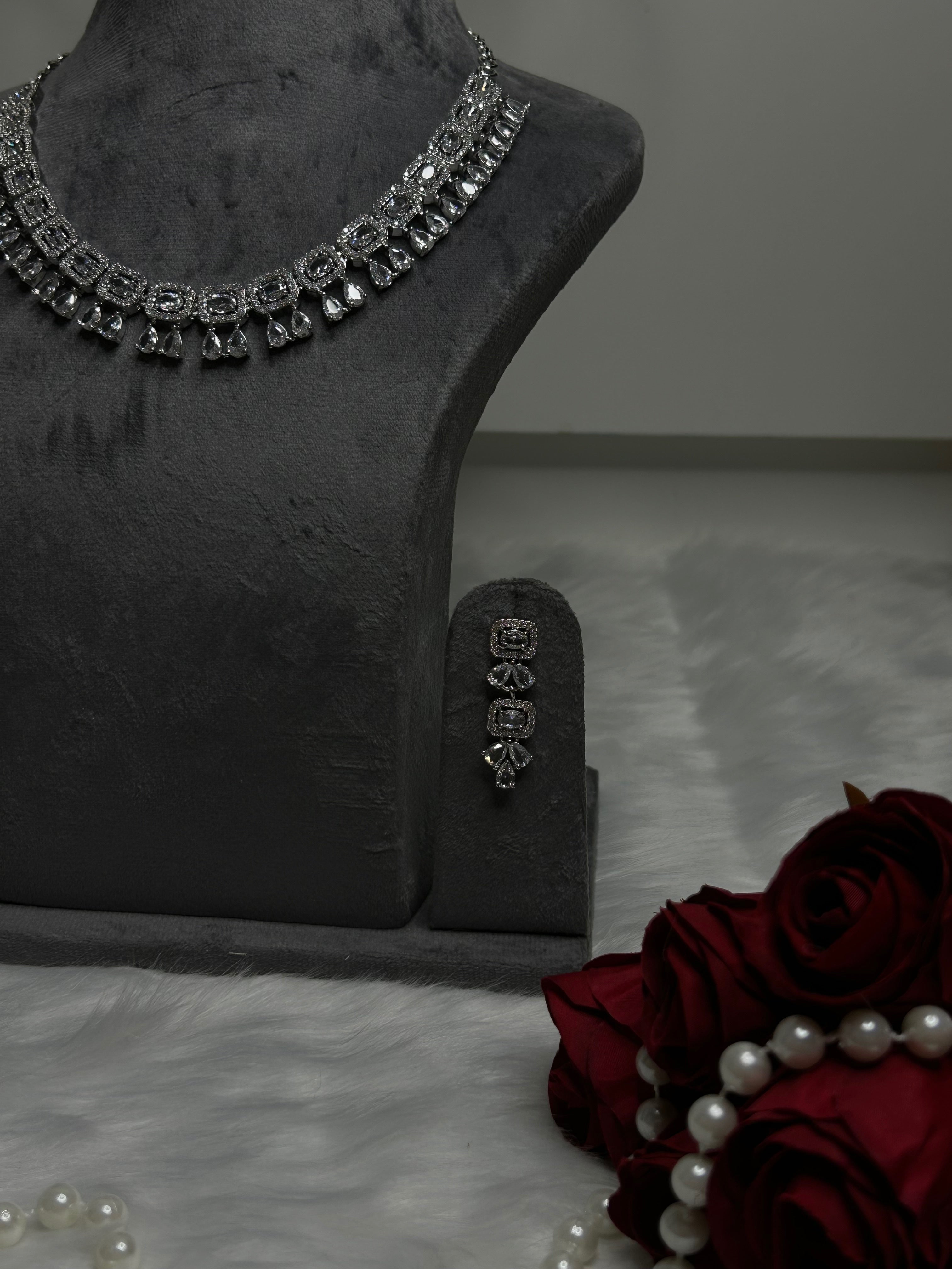 Silver-Tone Crystal Necklace Set